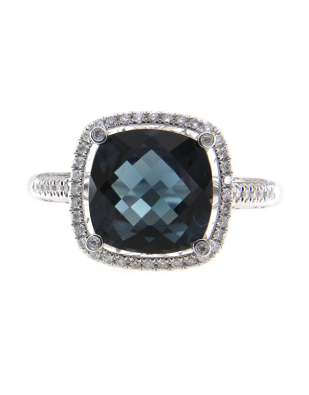 Blue Topaz Ring - 14ct White Gold London Blue Topaz and Diamond Ring- 786913