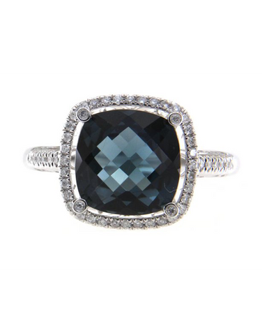 Blue Topaz Ring - 14ct White Gold London Blue Topaz and Diamond Ring- 786913