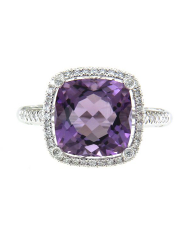 Amethyst Ring - 14ct White Gold Amethyst & Diamond Ring - 786916