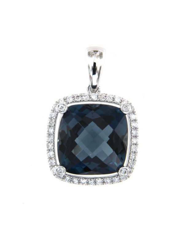 Blue Topaz Pendant - 14ct White Gold London Blue Topaz and Diamond Pendant - 786933