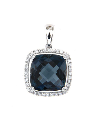 Blue Topaz Pendant - 14ct White Gold London Blue Topaz and Diamond Pendant - 786933