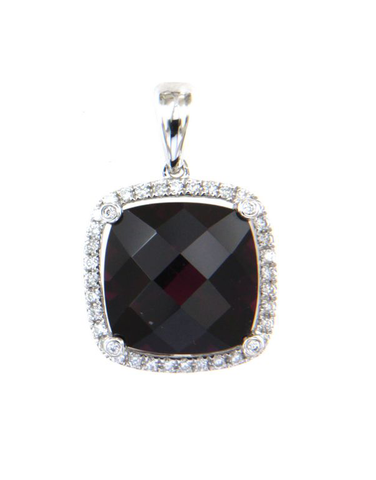 Purple Garnet Pendant - 14ct White Gold Purple Garnet & Diamond Pendant - 786935