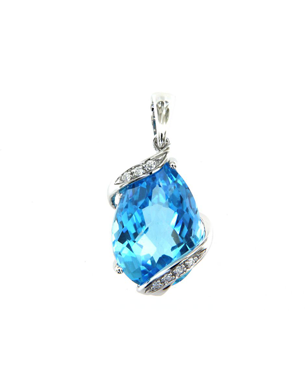 Swiss Blue Pendant - 14ct White Gold Swiss Blue and Diamond Pendant - 786945