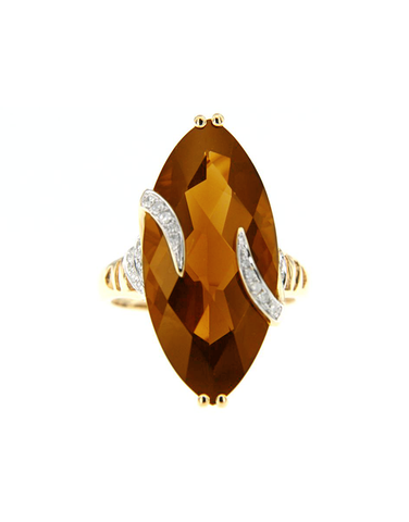 Citrine Ring - 14ct Yellow Gold Diamond and Citrine Ring - 786954