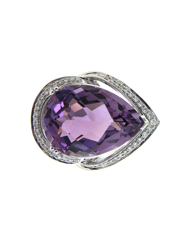 Amethyst Ring - 14ct White Gold Amethyst & Diamond Ring - 787008