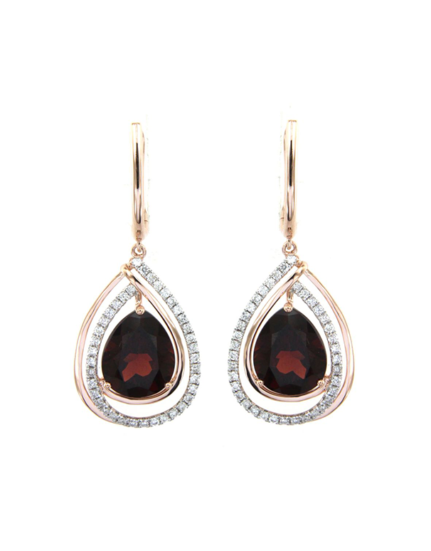 Garnet Earrings - 14ct Rose & White Gold Garnet and Diamond Earrings - 787012