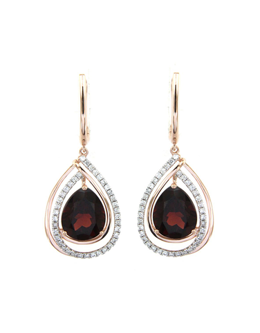 Garnet Earrings - 14ct Rose & White Gold Garnet and Diamond Earrings - 787012