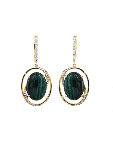 Malachite Earrings - 14ct Yellow Gold Malachite and Diamond Earrings - 787025