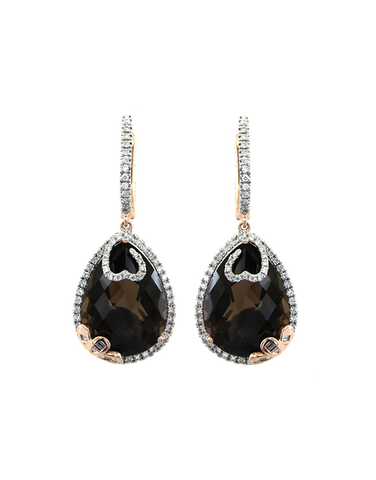 Smoky Quartz Earrings - 14ct Rose Gold Smoky Quartz and Diamond Earrings - 787028