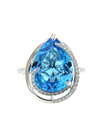 Blue Topaz Ring - 14ct White Gold Blue Topaz and Diamond Ring- 787058