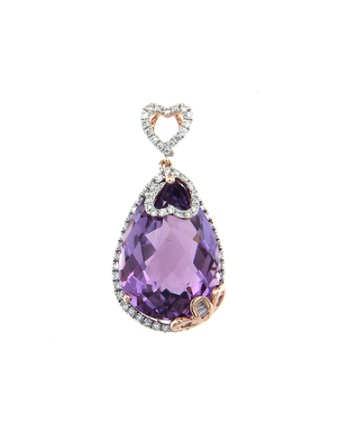 Amethyst Pendant - 14ct Rose & White Gold Amethyst and Diamond Pendant - 787061