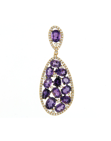 Amethyst Pendant - 14ct Yellow Gold Amethyst and Diamond Pendant - 787064