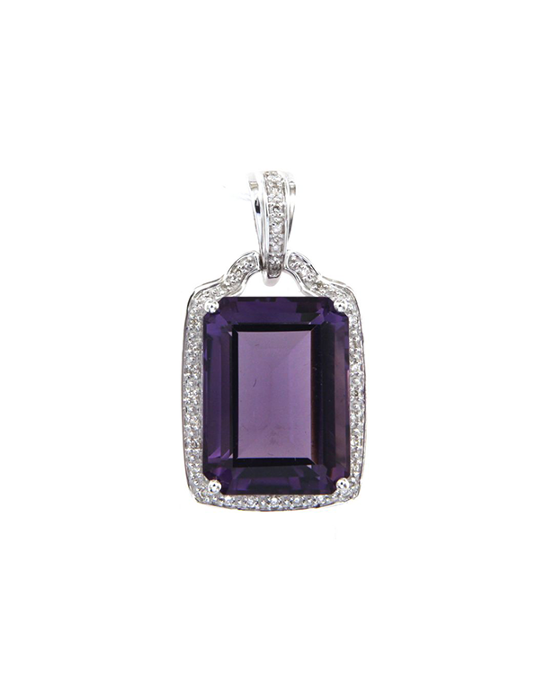 Amethyst Pendant - 14ct White Gold Amethyst and Diamond Pendant - 787065