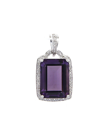 Amethyst Pendant - 14ct White Gold Amethyst and Diamond Pendant - 787065