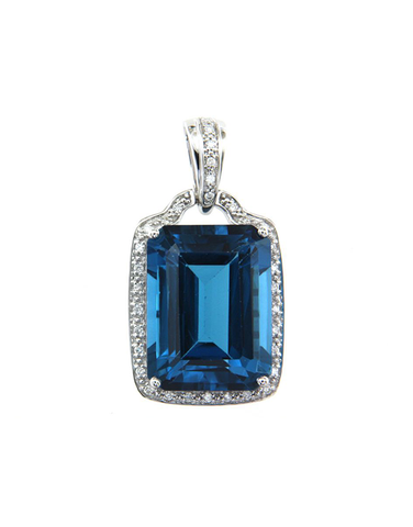 London Blue Topaz Pendant - 14ct White Gold London Blue Topaz and Diamond Pendant - 787068