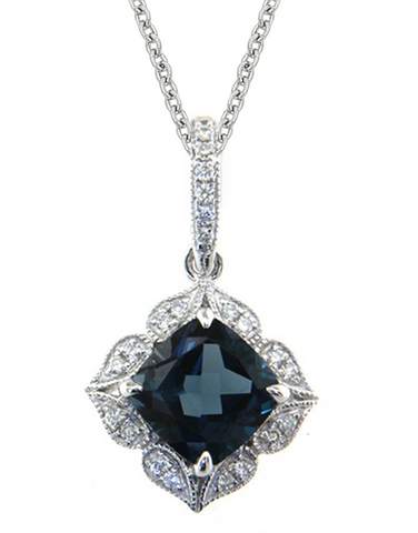London Blue Topaz Pendant - 14ct White Gold London Blue Topaz and Diamond Pendant - 787075