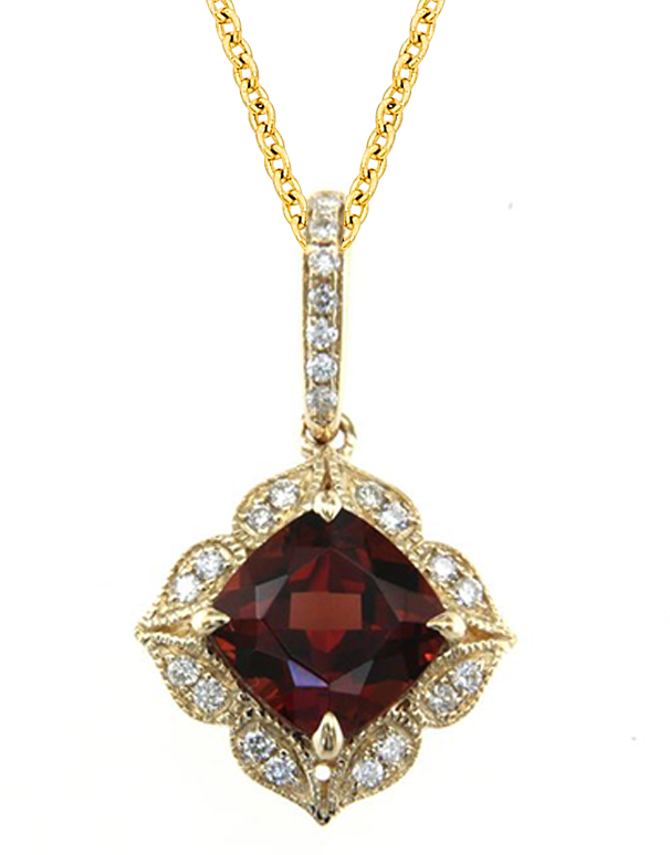 Garnet Pendant - 14ct Yellow Gold Garnet and Diamond Pendant - 787076