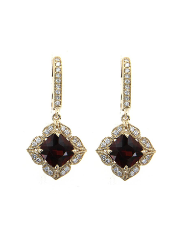 Garnet Earrings - 14ct Yellow Gold Garnet and Diamond Earrings - 787080