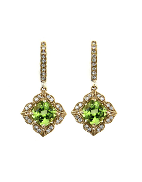 Peridot Earrings 14ct Yellow Gold Peridot and Diamond Earrings 787