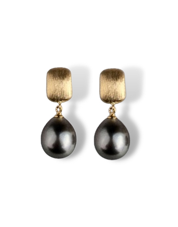 Pearl Earrings - 18ct Yellow Gold Tahitian Pearl Drop Earrings - 787468