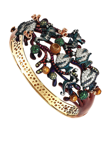 Diamond Bangle - 14ct Yellow Gold Diamond Gemstone & Enamel Bangle - 771245