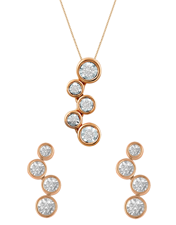 14ct Rose Gold Diamond Pendant & Earrings Set