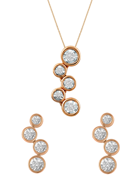 14ct Rose Gold Diamond Pendant Earrings Set