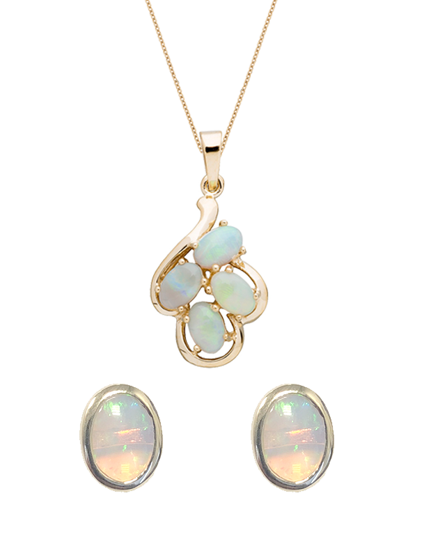 Opal Set - 9ct Yellow Gold Solid Opal Pendant & Earrings Set
