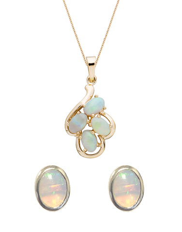 Opal Set - 9ct Yellow Gold Solid Opal Pendant & Earrings Set