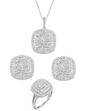 10ct White Gold Halon Diamond Cushion Pendant, Earrings & Ring Set