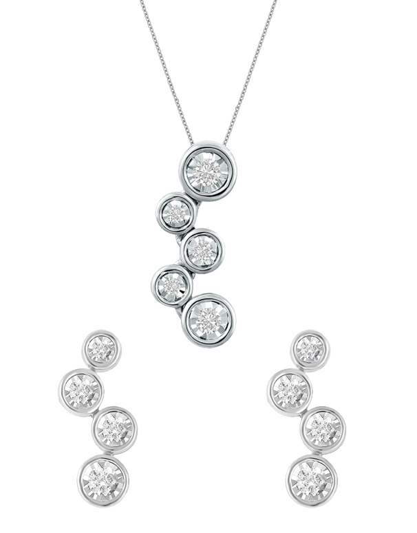 14ct White Gold Diamond Pendant & Earrings Set