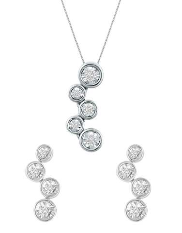 14ct White Gold Diamond Pendant & Earrings Set