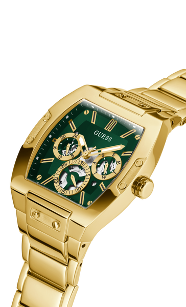 Guess Phoenix Multi Function Green Dial Gold Steel Strap Watch for Men - GW0456G3