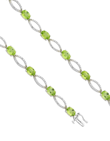 Peridot Bracelet - 9ct White Gold Peridot and Diamond Bracelet - 755059