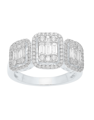 Diamond Ring - 14ct White Gold 1.15ct Baguette and Brilliant Cut Diamond Set Ring -784259