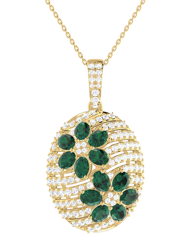 Emerald Pendant - 14ct Yellow Gold Natural Emerald & Diamond Pendant - 790597