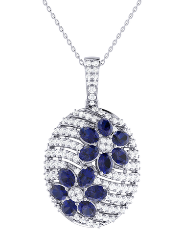Sapphire Pendant - 14ct White Gold Natural Sapphire & Diamond Pendant - 790595