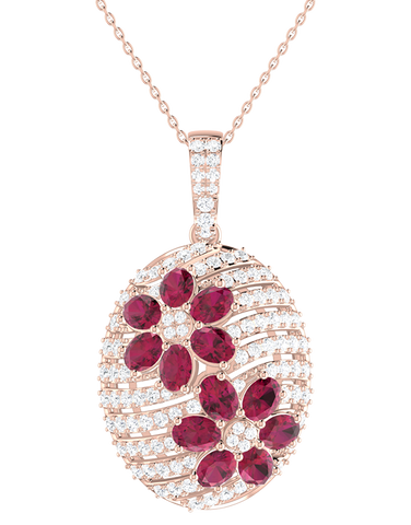 Ruby Pendant - 14ct Rose Gold Natural Ruby & Diamond Pendant - 790596