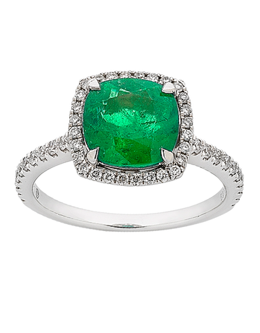 Emerald Ring - 18ct White Gold Emerald & Diamond Ring - 756017