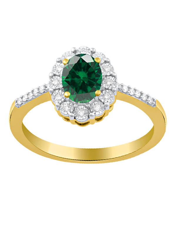 Emerald Ring - 14ct Yellow Gold Emerald and Diamond Ring - 761676