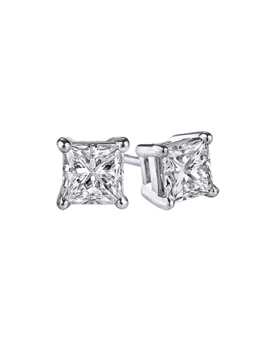 14ct White Gold Princess Cut Diamond Stud Earrings - 762589