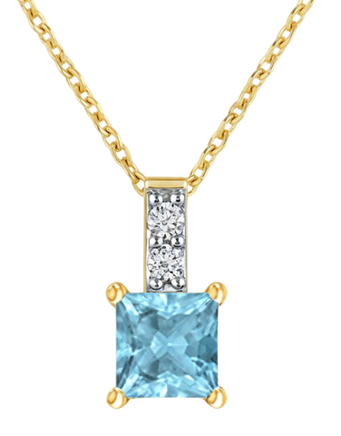 Aquamarine Pendant- 10ct Yellow Gold Aquamarine & Diamond Pendant- 788546