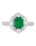 Emerald Ring - 18ct White Gold Emerald & Diamond Ring - 770389