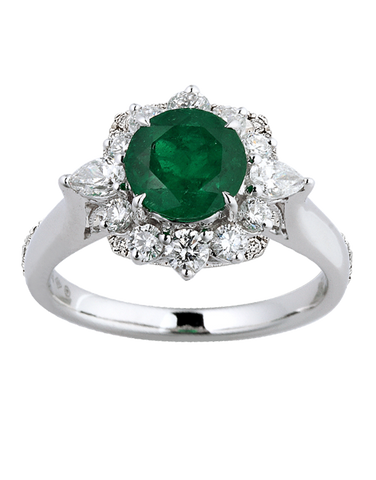 Emerald Ring - 18ct White Gold Emerald & Diamond Ring - 770390