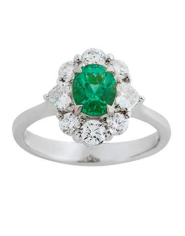 Emerald Ring - 18ct White Gold Emerald & Diamond Ring - 770399