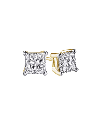 14ct Yellow Gold Princess Cut Diamond Stud Earrings - 770703