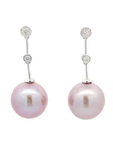 Pearl Earrings - Edison Pearl Diamond Drop Earrings -771474