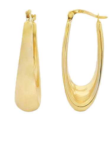 Gold Earrings - 10ct Yellow Gold Oval Hoop Earrings - 783993