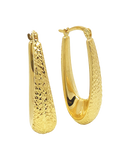 Gold Earrings - 10ct Yellow Gold Diamond Cut Oval Hoop Earrings - 783999