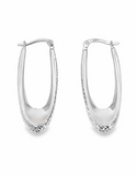 Gold Earrings - 10ct White Gold Diamond Cut Oval Hoop Earrings - 784008